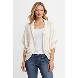 Vince Camuto L White Crochet Knit Open Front Shrug Cardigan Sweater Cotton Blend